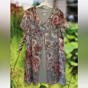 S.L. Fashions Floral Midi Dress - Pink and Gray